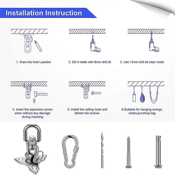 Ceiling Hook Hanging Chair, Heavy Duty Ceiling Mount Swing Hook Swing Up to 450 KG Ceiling Hook Han