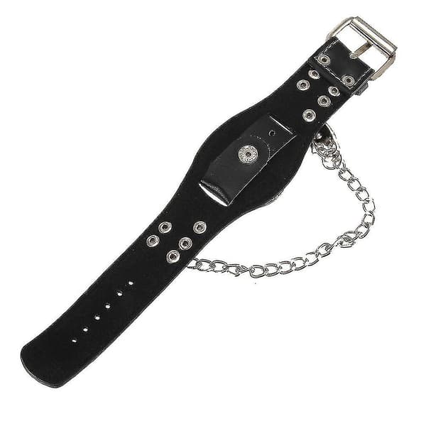 Herre Punk Stil Kvarts Armbåndsur Med Foldbart Dødningehoved Beskyttelse Kæde Nitter Rem Cool Ure