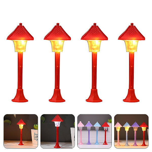 4 stk Miniatyr Dekor Modell Jernbanetog Lampe Mini Gate Lampe Plass Plast Dukkehus Mini Stre