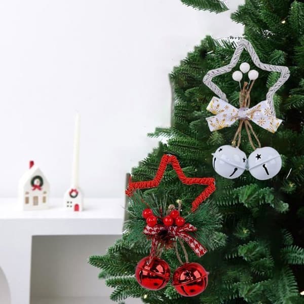 Three Star-Shaped Fabric Bells for Christmas Trees, with Loops. Christmas Decorations.