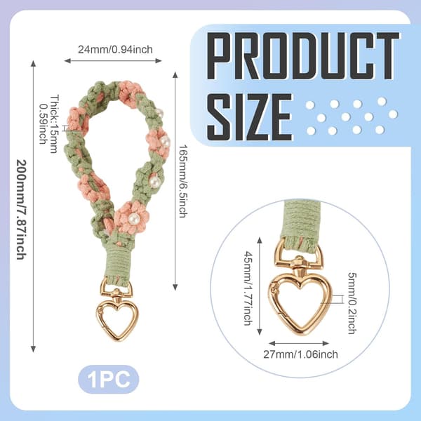 1 stk Boho Makrame Nøkkelring Håndlaget Blomst Daisy Håndleddsnor med Legering Hjerteklips Kvinner, 200mm Rosa Pink