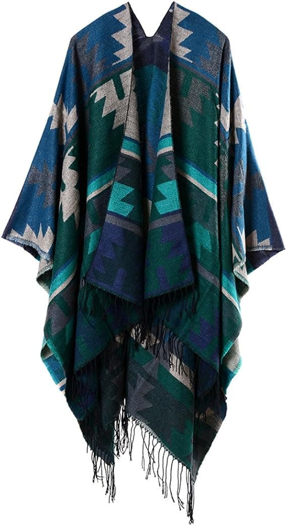 130 x 150 cm Dame Overdimensioneret Tartan Poncho Cape Bluse