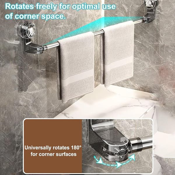 Extendable Corner Towel Holder 30-60cm - Rotating Suction Cup Wall Mount, No Drilling for Bathroom Kitchen Shower