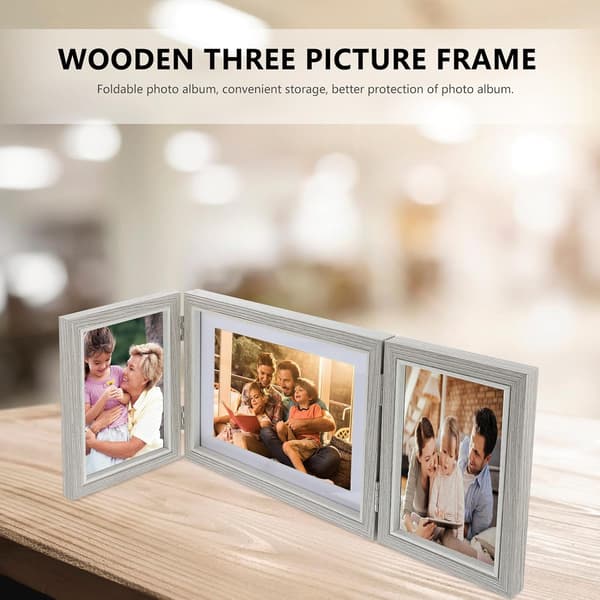 Hinged Photo Frame 3 Openings Picture Frame Natural Wood Grain Foldable Design Convenient