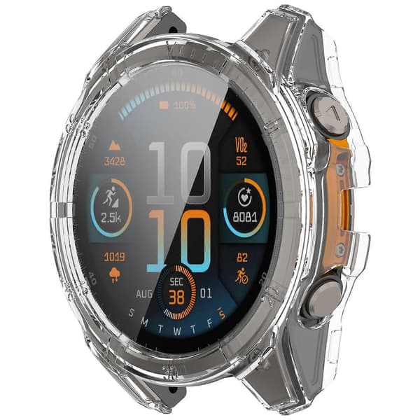 Garmin Tactix 8 51mm AMOLED -version kellokotelo, PC-kehys karkaistulla lasinäytönsuojalla, monivärinen läpinäkyvä Multicolor Transparent