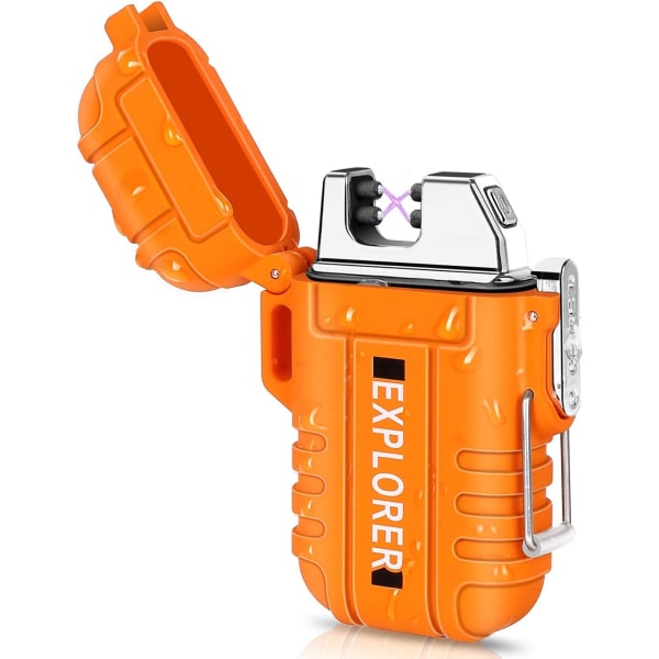Elektrisk lighter Vandtæt Flammefri Dobbeltbue USB Genopladelig Vindtæt Butanfri Ideel til indendørs udendørs aktiviteter (orange)