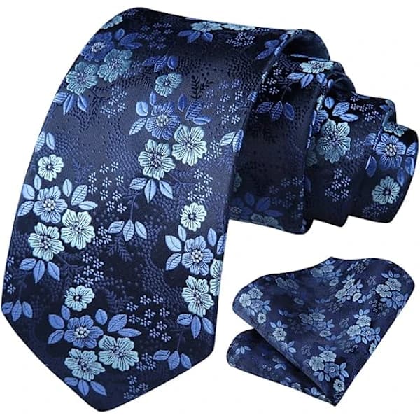 HA-Extra Lang Blomstret Paisley Slips og Lommetørklæde Sæt til Mænd