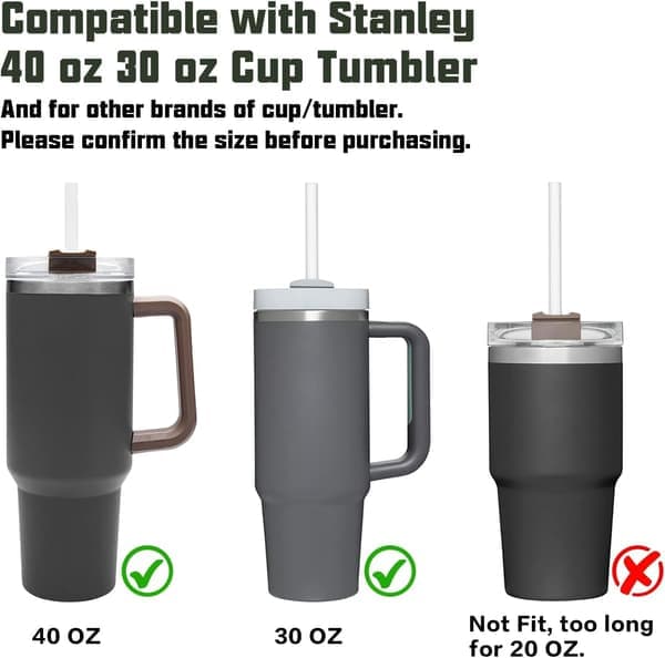 Replacement Straws Compatible with Stanley 1.2L and 890ml Tumblers, 6-Pack Reusable Straws with Cleaning Brush