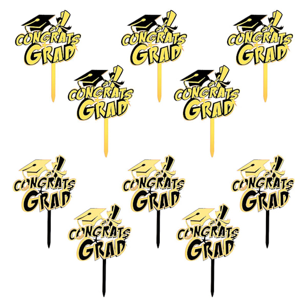 10 stk. Graduation Party Cupcake Kage Dessert Toppers Akryl Kage Toppers Sort 8,8x7x0,1cm
