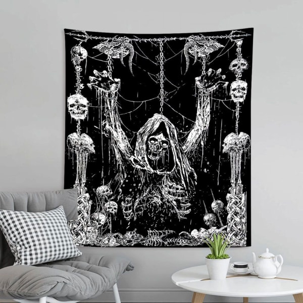 Skalle Tapestry Sort og Hvid Tapestry  Tapestries Sort Troldmand Tapestry Lodret Gotisk Tapestry Væghængning til Værelse (73× 95CM