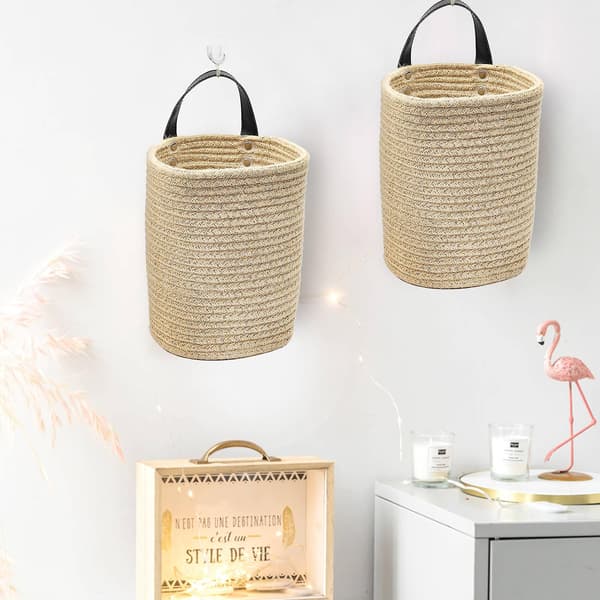 Hanging Storage Basket - Rope Woven Storage Baskets Hanging Wall Basket with Handle Decorative Basket
