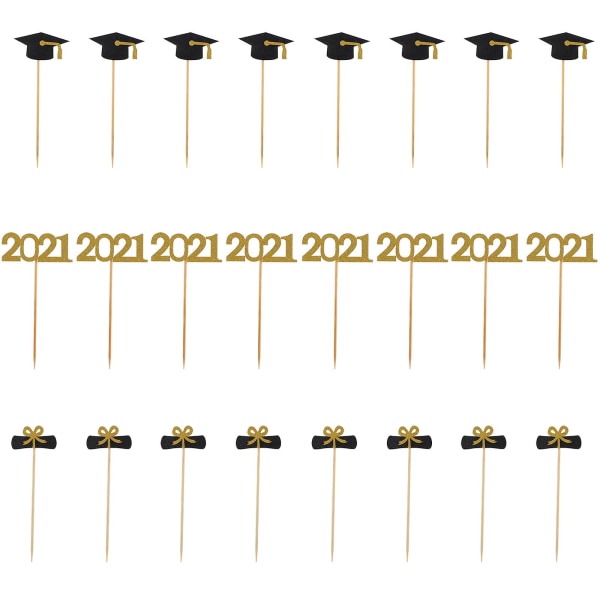 24pcs 2021 Graduation Party Trencher Cake Toppers Paper Cake ToppersGolden2.5x5.5cm