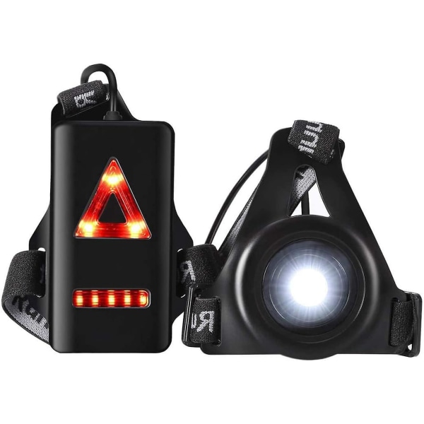 Löparljus - 3-läges USB uppladdningsbar kroppslampa med bakljus och justerbar rem - för nattlöpare, joggare, vandring, camping