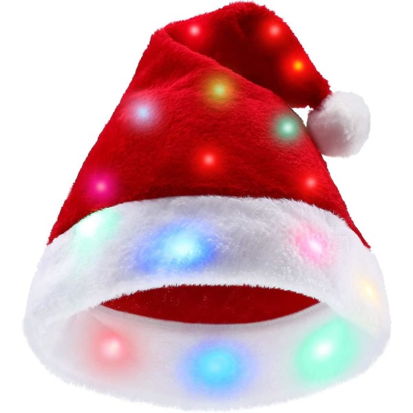 Jouluhattu led-valoilla Hauska joulupukkihattu pehmo tekoturkis Joulujuhlahattu 20 tasaisen valon värillä 1kpl