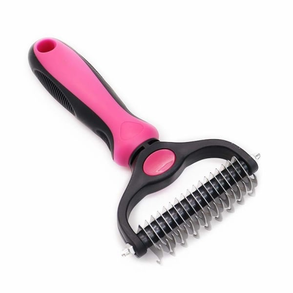 Pet Grooming Brush & Nail Clippers Trimmers - Double Sided Shedding and Dematting Undercoat Rake Comb for Dogs and Cats -  (Pink), Large