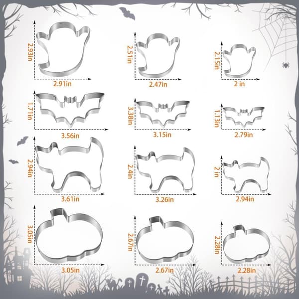 Halloween Cookie Cutter Sæt - 12 Dele Rustfrit Stål Halloween Cookie Cutters, Græskar, Spøgelse, Flagermus og Kat Cookie Cutter