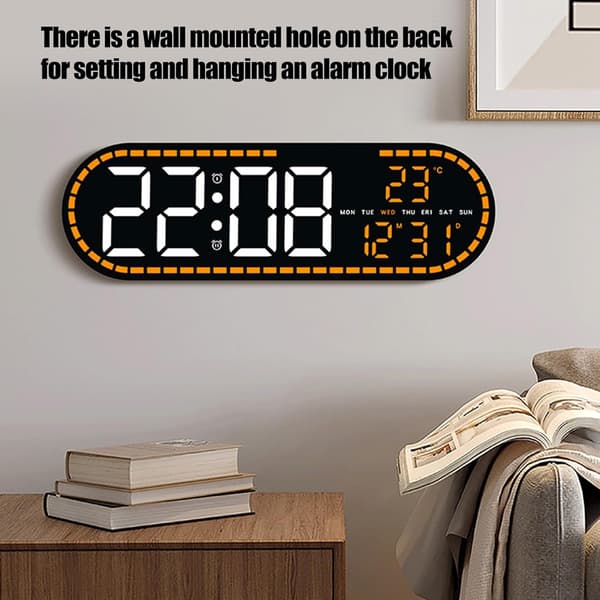 Modern Geometric LED Digital Clock with Calendar, Alarm, and Room Temperature Display – Adjustable Brightness, Dual Alarms, Wall Mountable
