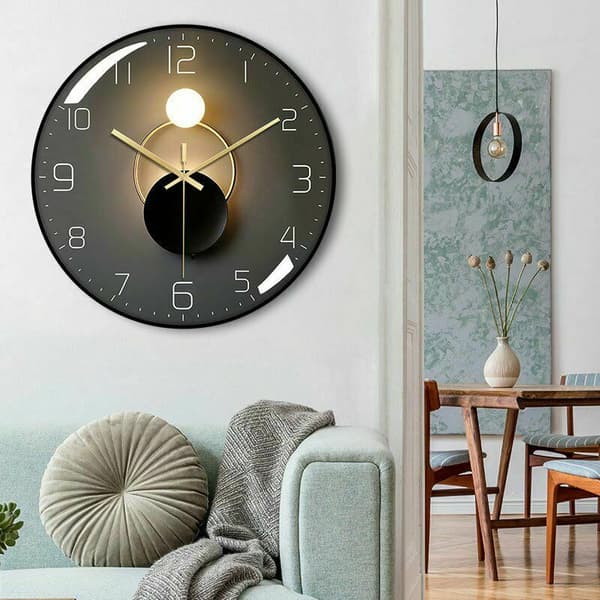 Luminous Wall Clock - Radio Controlled - 4 Blue LEDs - Dark Sensor - 3 Lighting Modes: Permanent/Off or Automatic - 30 cm