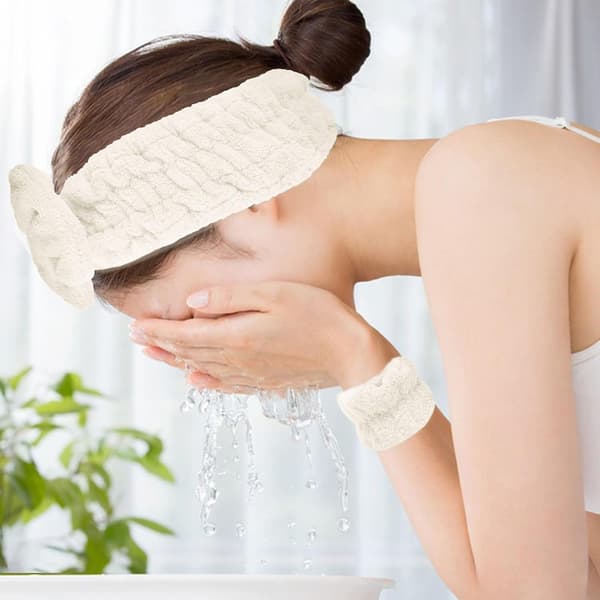 Hårbånd til makeup og ansigtsvask til kvinder med håndledsbånd til hudpleje og ansigtsvask