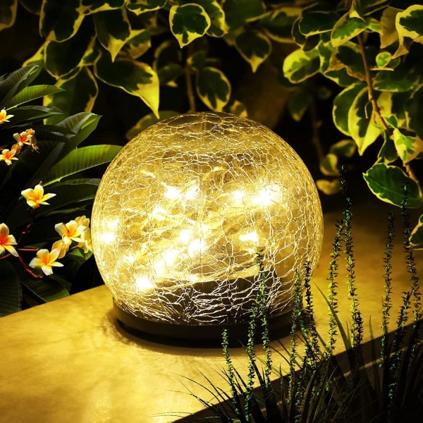 Crackle lasipallovalot, nurmikkolamppu puutarhavalot aurinkolamppu ulkokäyttöön vedenpitävä säröillä oleva lasipallo (1 kpl, 10 cm)