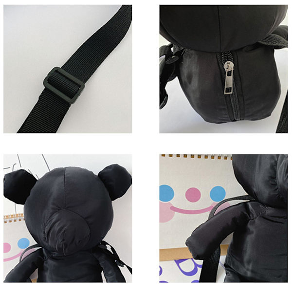 Söt Cartoon Liten Björnväska Axelväska Nylon Axelväska Plånböcker Handväskor Svart