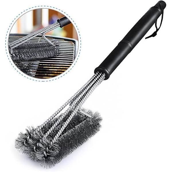 Grillausharjat, 18\" 3 in 1 Grillauspuhdistusharjat Ruostumattomasta Teräksestä Keittiön Puhdistusharja Pitkä Kahva Grillausharjat Grillaustyökaluille - Musta
