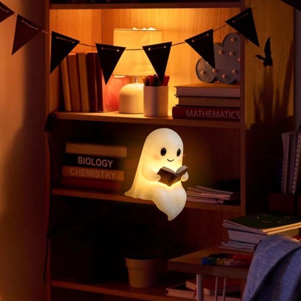 Halloween Spøgelse Natlampe 3D LED Lysende Dekoration til Soveværelse Studieværelse 15+21cm [Ho]