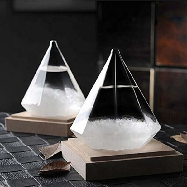 Stormglas väderprognos Barometerflaska Diamond Predictor Dekor för skrivbordet i hemmet eller kontoret med snidad träbas