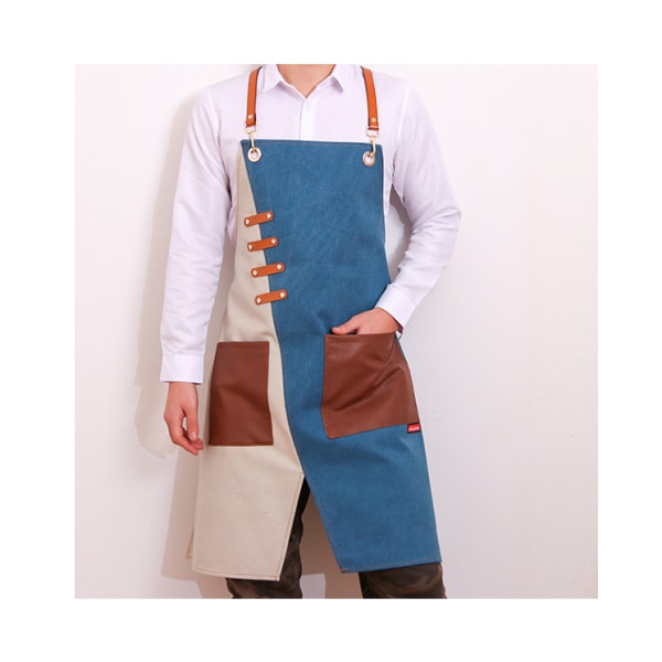 Hageforkle Denimforkle Arbeidsforkle Unisex Størrelse (Blå og Hvit Skulderstropp