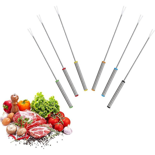 Rustfrit Gaffelværktøj Grill Frugt Grillet Dessert Stål Bbq Gaffel Gaffel Kød Kitchendining & Bar Træspyd (1 sæt (6 stk.), Flerfarvet)