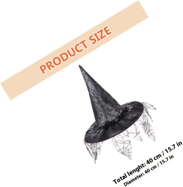 Black Mesh Witch Hat Halloween Costume Accessory Cosplay Fancy Party Hat One Size