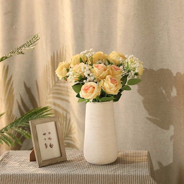 Artificial Roses Silk Flowers Bouquet Home Office Wedding Arrangement Champagne 10 Pcs