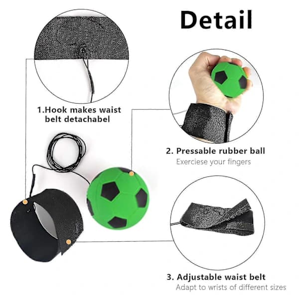 HA~4 st handledsstudsbollar, fjäderboll i snöre, returbollar i elastiskt rep, fingerövningar