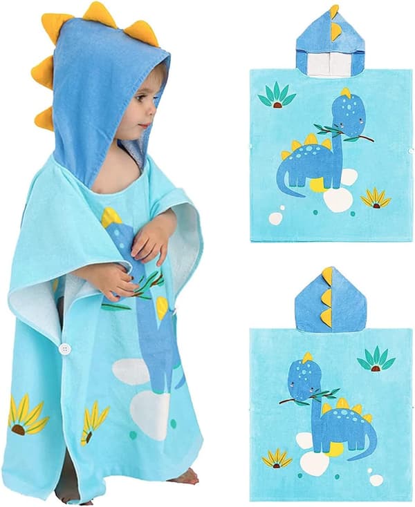 Herbivor dinosaurie barn poncho handduk strandponcho djur bomull