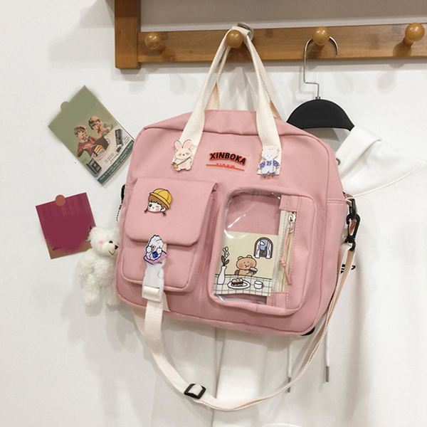 Avslappnad Crossbody Väska Anti-Stöld Skolväska Med Många Fack För Studenter Daglig Svart