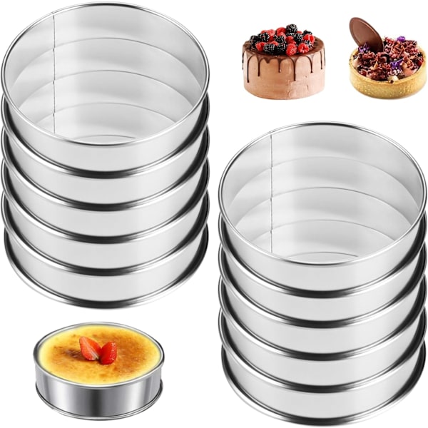 10 st smuliga kakringar, 10 cm engelsk muffinsring i rostfritt stål, non-stick rund ringform, dubbelvalsade kakringar dessert engelsk muffinsring