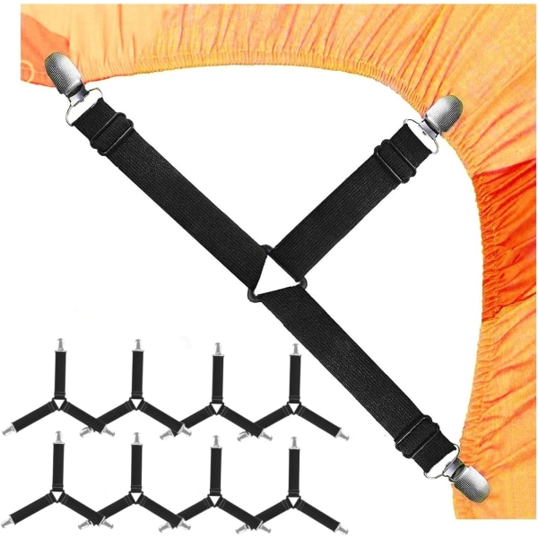 8 stk. lakenstropper - justerbare trekant-elastiske lakenstropper, premium nikkelbelagte lakenklemmer for laken, madrasstrekk, sofapute