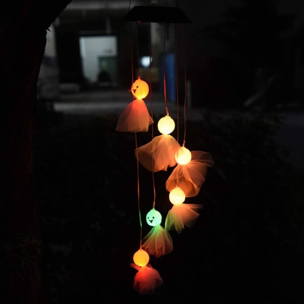Halloween Ghost dekorativa lampor Sol vindspel med 6 LED vattentäta semesterljus för inomhus utomhusdekor Halloween trädgård