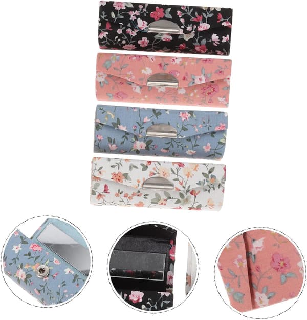 4 stk. Valentinsdag leppestiftholder brodert sminkeboks i stoff