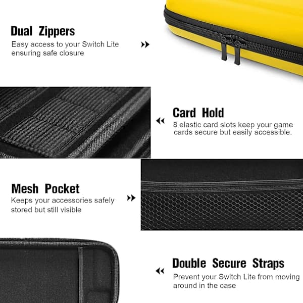 (Yellow) 1 pc Nintendo Switch Lite Case, Hard Case for Nintendo Switch Lite Console, including 8 game cards, JoyCon and other accessories.