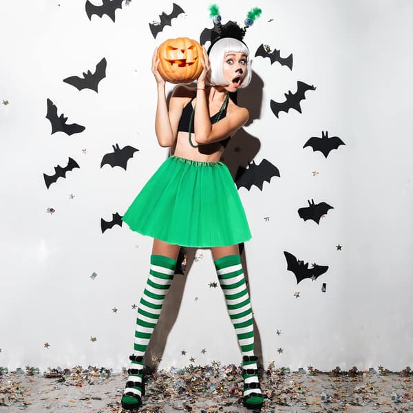 9 stk Halloween-kostume øjeæble pandebånd tutu nederdel strømper, grøn
