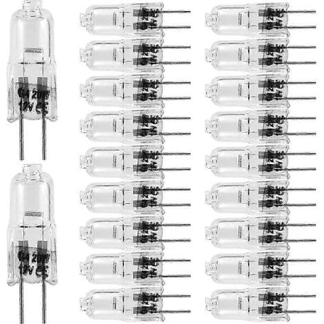 20-pack G4 halogenlampor, 20 W, 12 V, 2-stift, klar, för köksbelysning, signalering.