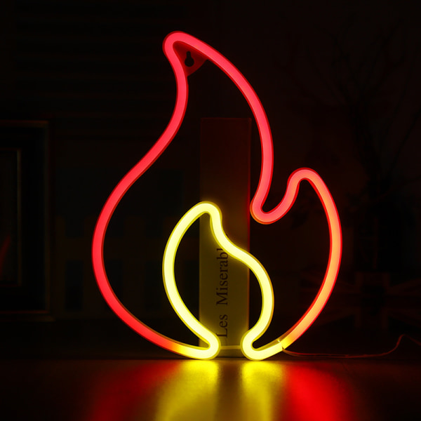 Rød og gul flamme neon-skilt med av/på-bryter, flamme LED-lys skilt for veggdekor