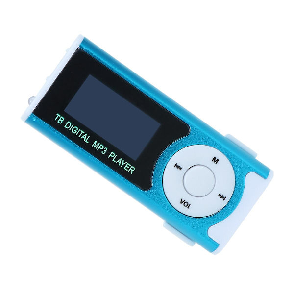 Mp3-spiller med LCD-skjerm, USB-kabel, miniklips, LED-lys, stereo, superbass, blå (TF-kort er ikke inkludert) BlueM Blue M