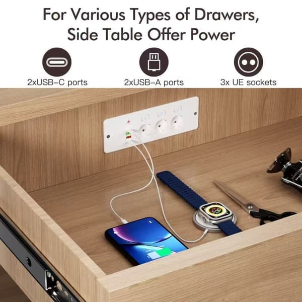 Built-in power outlet, built-in power strip, built-in countertop outlet, 2 m cable (white)