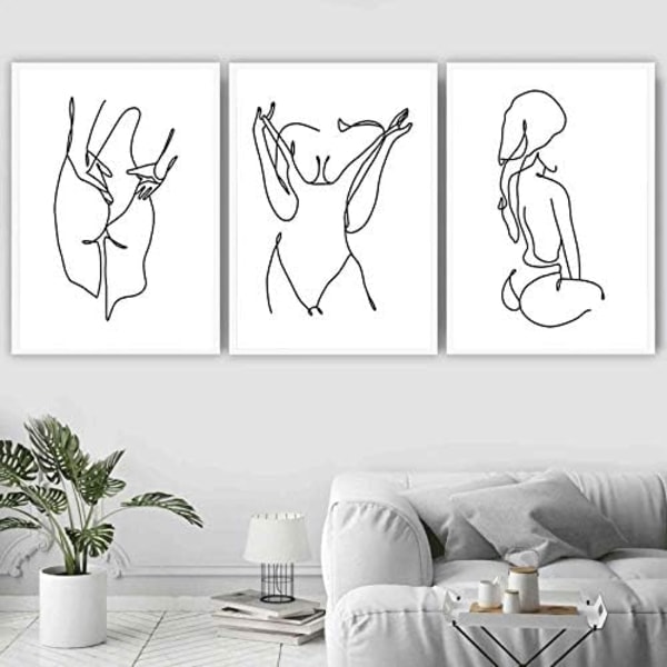 Linje Kunsttryk Mode Kvinder Kunsttryk Sæt med 3 Sort-Hvid Tryk Stick Figur Trykning Gave til Kvinder Canvas Rose Tryk Vægbillede