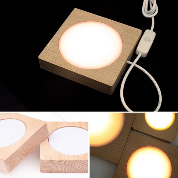 LED Display Base Krystal Glas Lys Base Stativ Træ LED Display Stativ til Kunst (8*8*2cm)