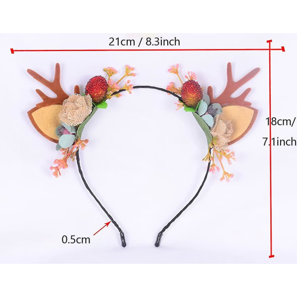 Jul rensdyr Gevir Pandebånd Jul Hjorte Blomst Bær Krone Blomster Hårbånd Halloween Xmas Cosplay Kostume Hårtilbehør til jul Pa