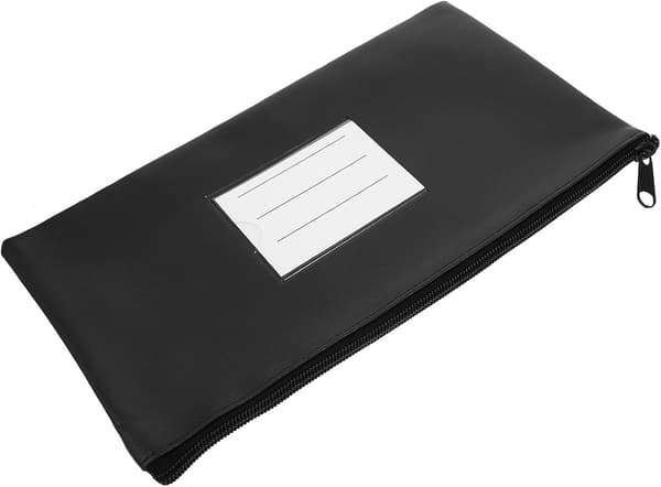 Bærbar pengepose til kontanter og pas, foldbar sort PU og kvitteringstaske i aluminiumslegering