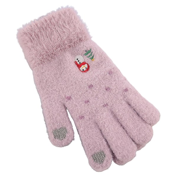 PurpleWomen's Winter Plush Thickened Warm Touch Screen Gloves Cute Snowman Christmas Tree Full Finger Knitted Ski GlovesPurple